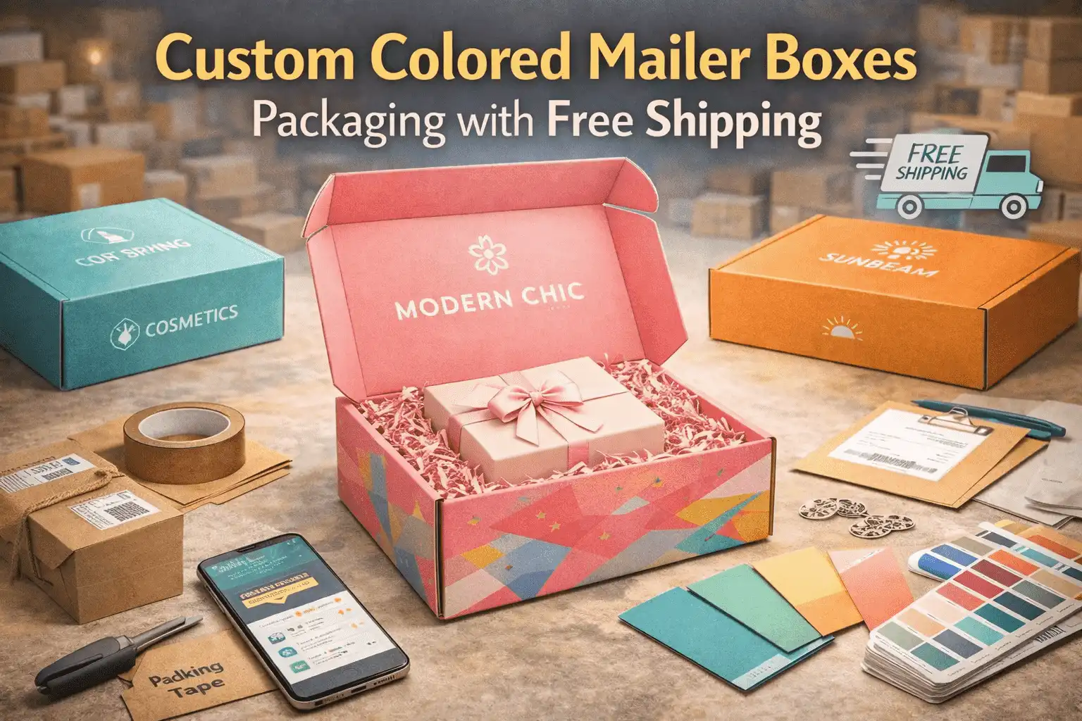 Custom Colored Mailer Boxes Packaging with Free Shipping